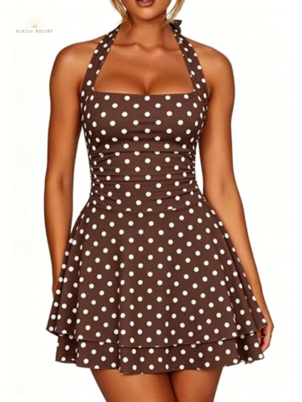 Women's Sexy Halter Ruffle Hem Mini Dress Sleeveless Backless Party Club